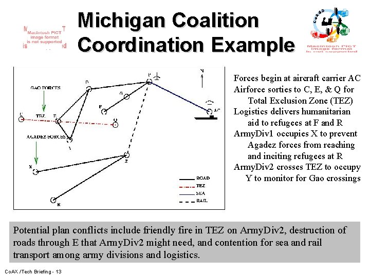 Michigan Coalition Coordination Example Forces begin at aircraft carrier AC Airforce sorties to C,