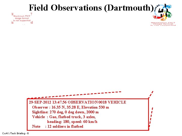 Field Observations (Dartmouth) 29 -SEP-2012 13: 47. 56 OBSERVATION 0018 VEHICLE Observer : 16.