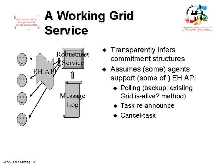A Working Grid Service Robustness Service EH API u u Transparently infers commitment structures