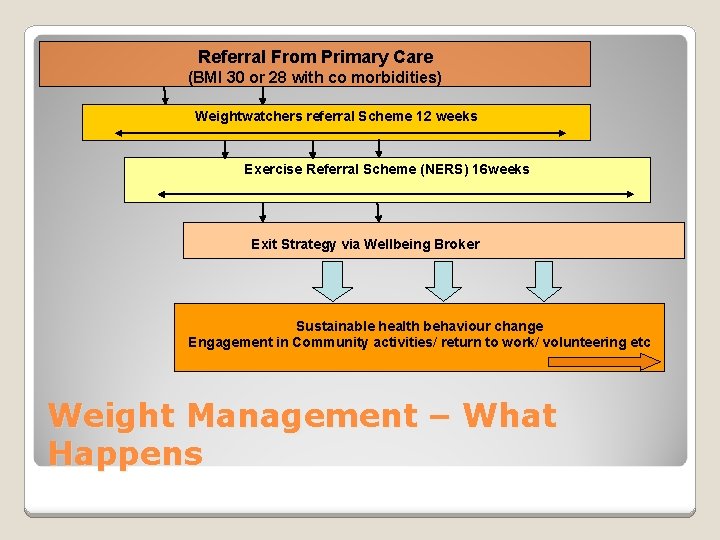 Referral From Primary Care (BMI 30 or 28 with co morbidities) Weightwatchers referral Scheme