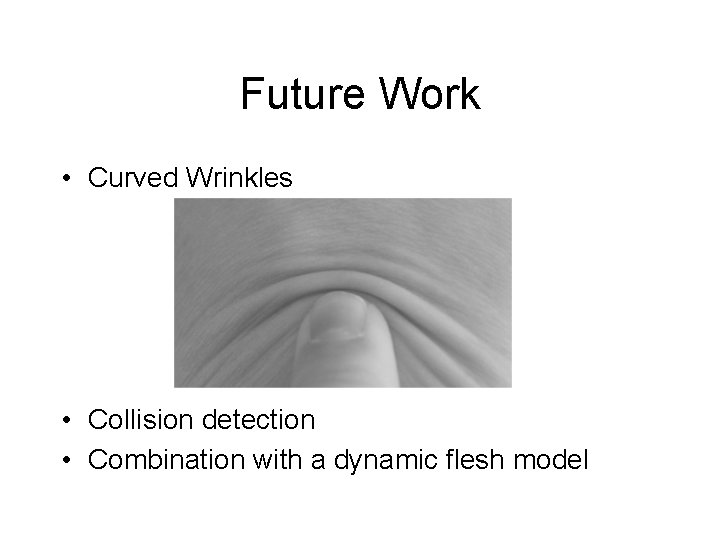 Future Work • Curved Wrinkles • Collision detection • Combination with a dynamic flesh