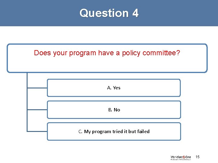 Question 4 Does your program have a policy committee? A. Yes B. No C.