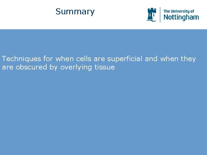 Summary Techniques for when cells are superficial and when they are obscured by overlying Summary Techniques for when cells are superficial and when they are obscured by overlying