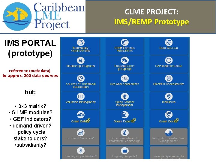 CLME PROJECT: IMS/REMP Prototype IMS PORTAL (prototype) reference (metadata) to approx. 300 data sources
