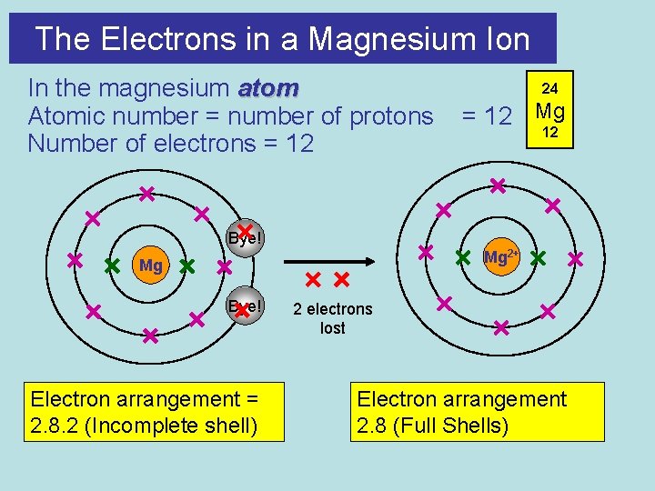 The Electrons in a Magnesium Ion In the magnesium atom Atomic number = number
