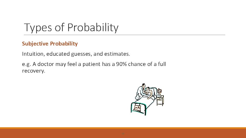 Types of Probability Subjective Probability Intuition, educated guesses, and estimates. e. g. A doctor