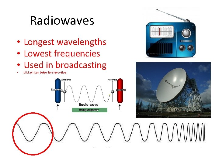 Radiowaves • Longest wavelengths • Lowest frequencies • Used in broadcasting • Click on