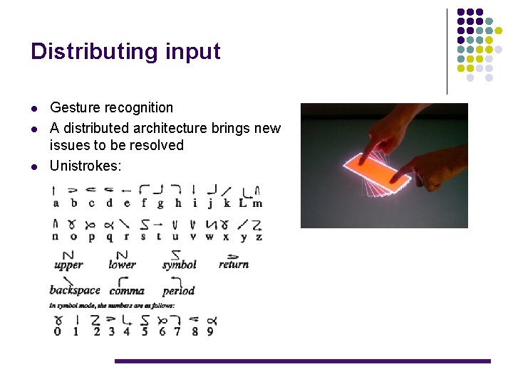 Distributing input l l l Gesture recognition A distributed architecture brings new issues to