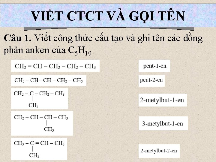 VIẾT CTCT VÀ GỌI TÊN Câu 1. Viết công thức cấu tạo và ghi