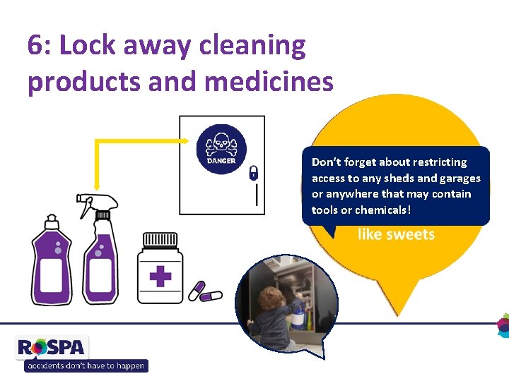 6: Lock away cleaning products and medicines Keep dangerous 100 children are Don’t forget