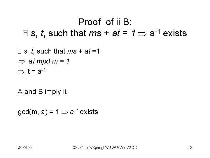 Proof of ii B: s, t, such that ms + at = 1 a-1