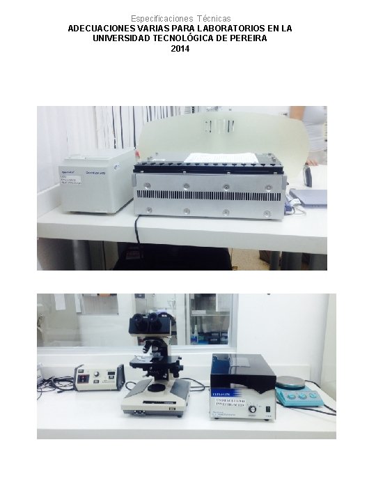 Especificaciones Técnicas ADECUACIONES VARIAS PARA LABORATORIOS EN LA UNIVERSIDAD TECNOLÓGICA DE PEREIRA 2014 