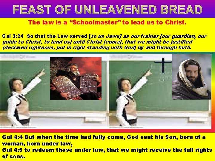 FEAST OF UNLEAVENED BREAD The law is a “Schoolmaster” to lead us to Christ.