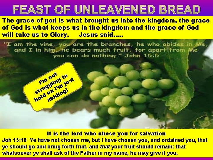 FEAST OF UNLEAVENED BREAD The grace of god is what brought us into the
