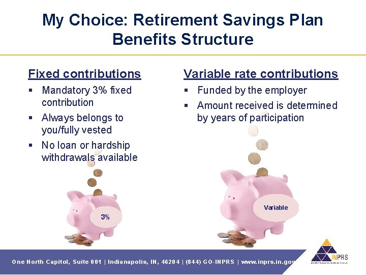My Choice: Retirement Savings Plan Benefits Structure Fixed contributions Variable rate contributions § Mandatory