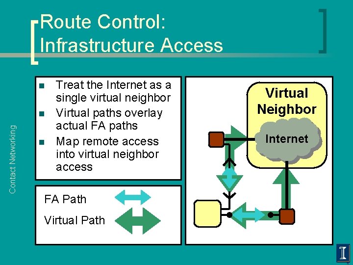 Route Control: Infrastructure Access n Contact Networking n n Treat the Internet as a