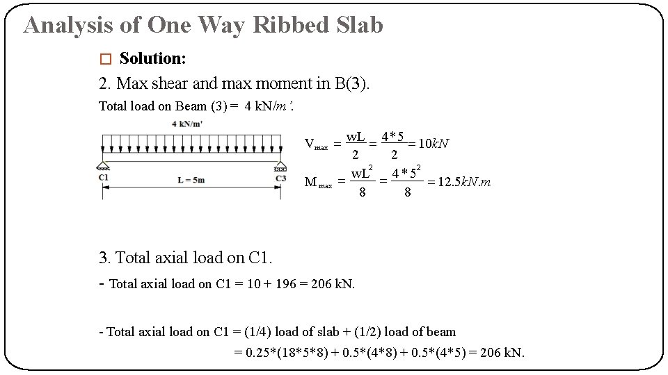Analysis of One Way Ribbed Slab � Solution: 2. Max shear and max moment Analysis of One Way Ribbed Slab � Solution: 2. Max shear and max moment
