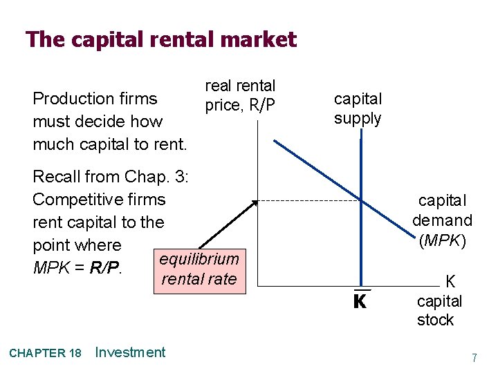 The capital rental market Production firms must decide how much capital to rent. real