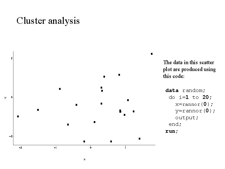 Cluster analysis The data in this scatter plot are produced using this code: data