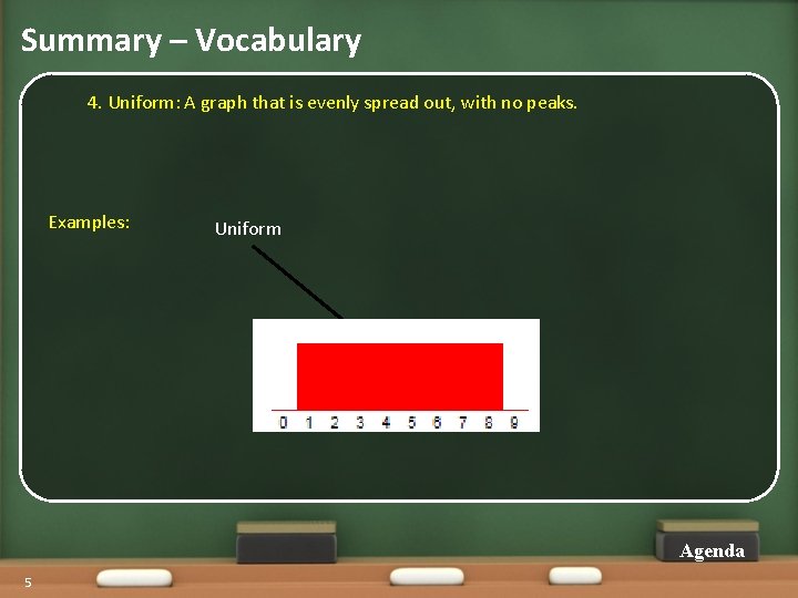 Summary – Vocabulary 4. Uniform: A graph that is evenly spread out, with no Summary – Vocabulary 4. Uniform: A graph that is evenly spread out, with no