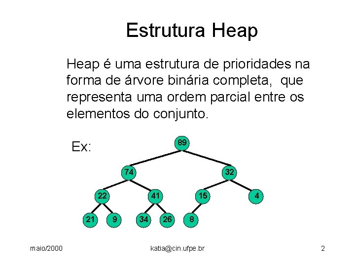 Estrutura Heap é uma estrutura de prioridades na forma de árvore binária completa, que