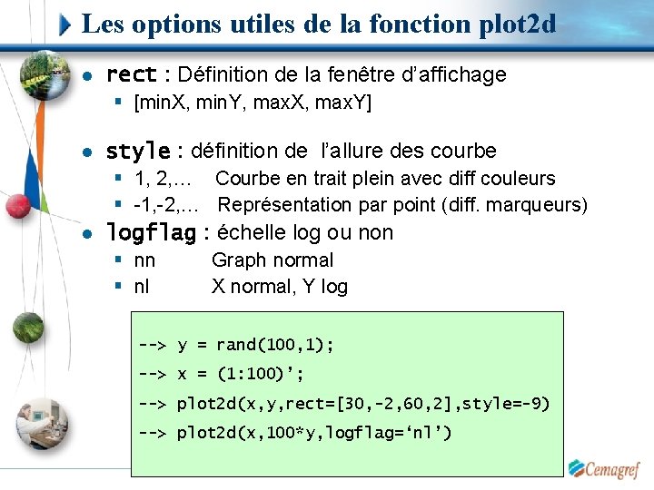 Les options utiles de la fonction plot 2 d l rect : Définition de
