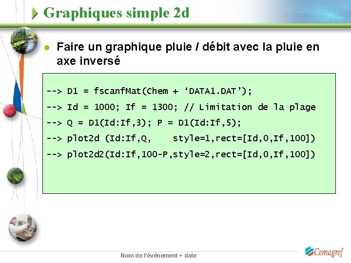 Graphiques simple 2 d l Faire un graphique pluie / débit avec la pluie