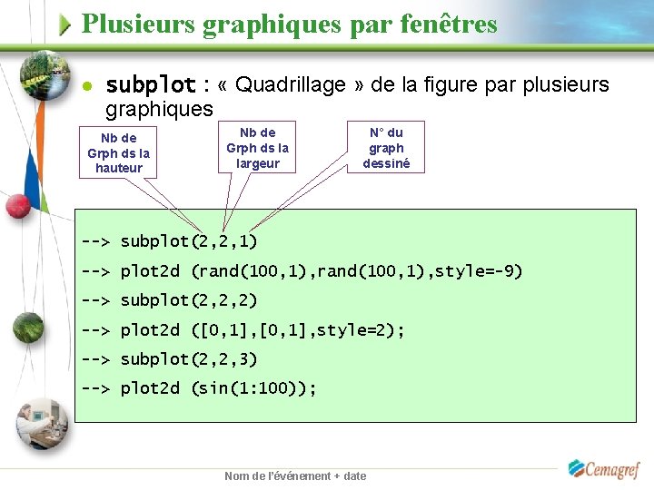 Plusieurs graphiques par fenêtres l subplot : « Quadrillage » de la figure par