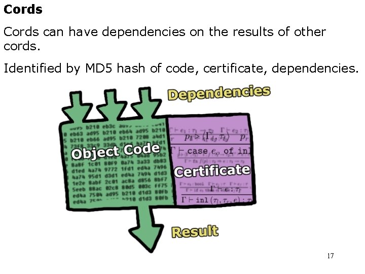 Cords can have dependencies on the results of other cords. Identified by MD 5