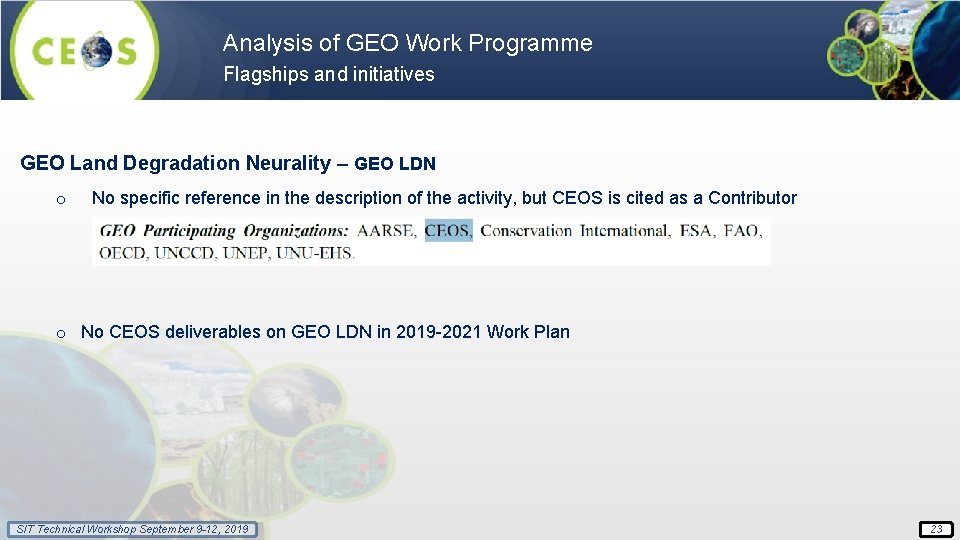 Analysis of GEO Work Programme Flagships and initiatives GEO Land Degradation Neurality – GEO