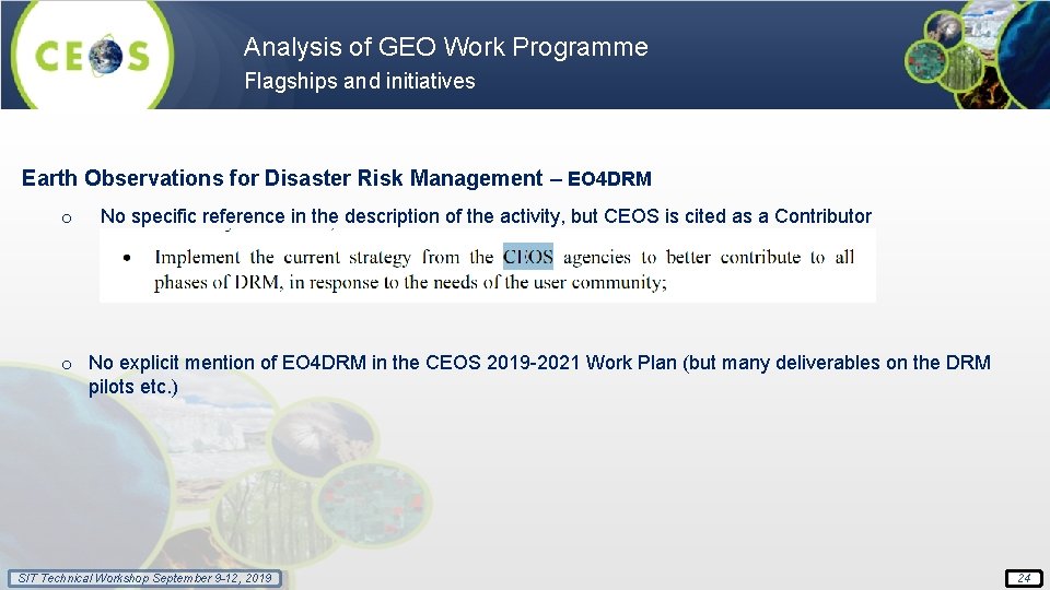Analysis of GEO Work Programme Flagships and initiatives Earth Observations for Disaster Risk Management