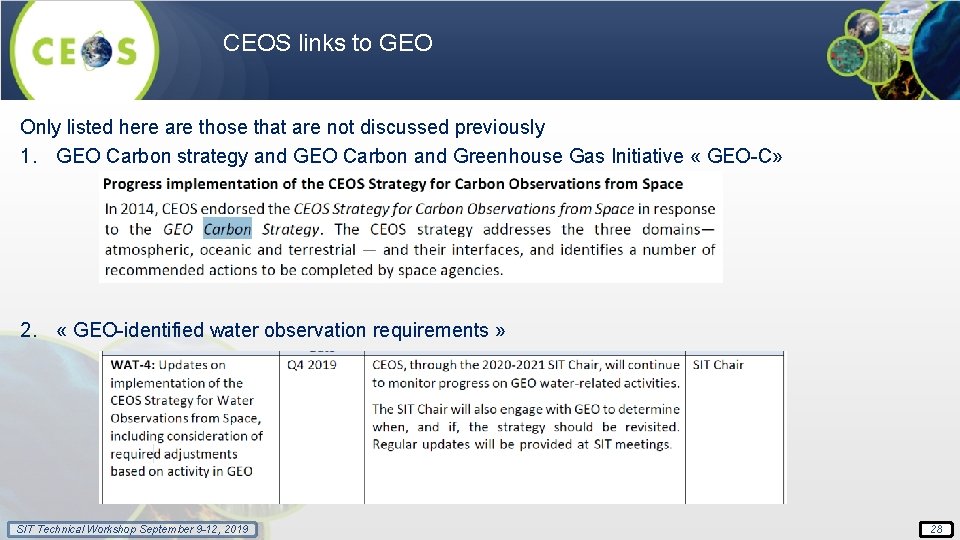 CEOS links to GEO Only listed here are those that are not discussed previously