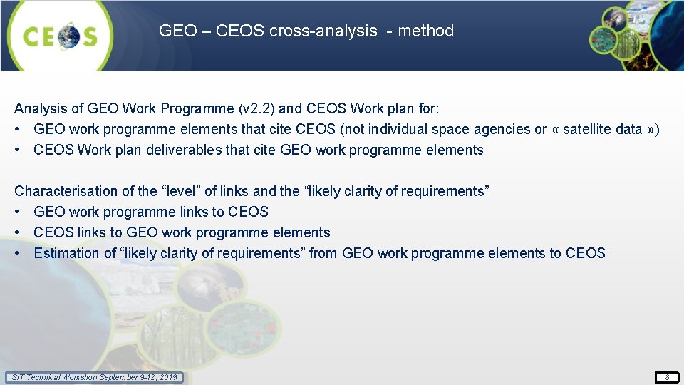 GEO – CEOS cross-analysis - method Analysis of GEO Work Programme (v 2. 2)