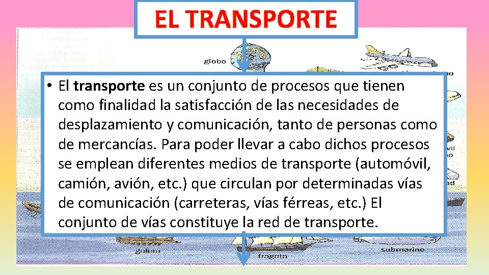 EL TRANSPORTE • El transporte es un conjunto de procesos que tienen como finalidad