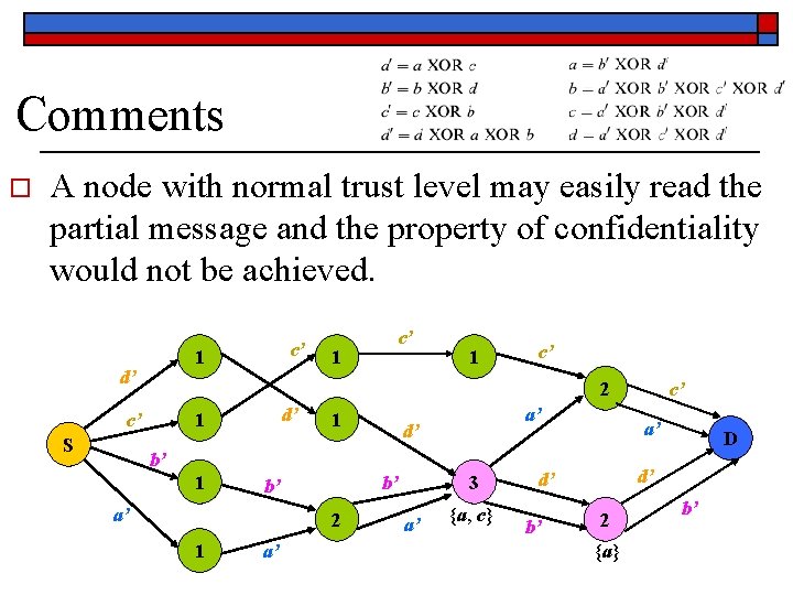 Comments o A node with normal trust level may easily read the partial message