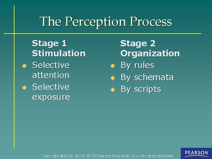 The Perception Process u u Stage 1 Stimulation Selective attention Selective exposure u u