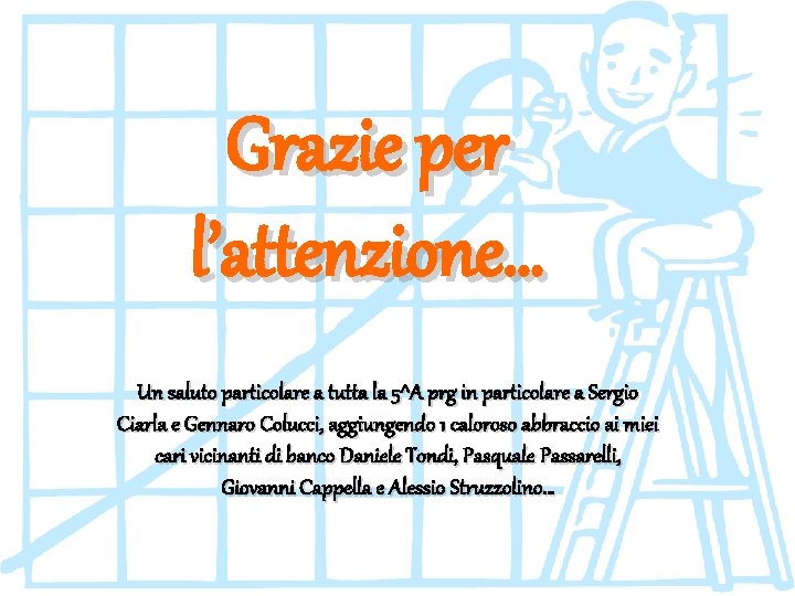 Grazie per l’attenzione… Un saluto particolare a tutta la 5^A prg in particolare a