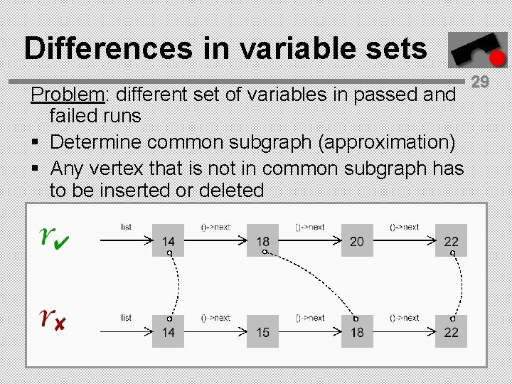 Differences in variable sets Problem: different set of variables in passed and failed runs