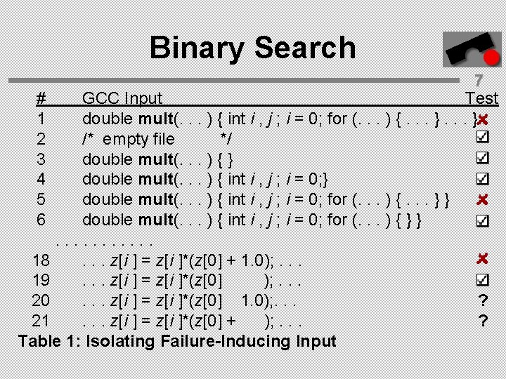 Binary Search 7 # GCC Input Test 1 double mult(. . . ) {
