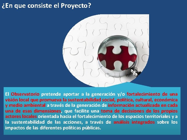 ¿En que consiste el Proyecto? El Observatorio pretende aportar a la generación y/o fortalecimiento ¿En que consiste el Proyecto? El Observatorio pretende aportar a la generación y/o fortalecimiento