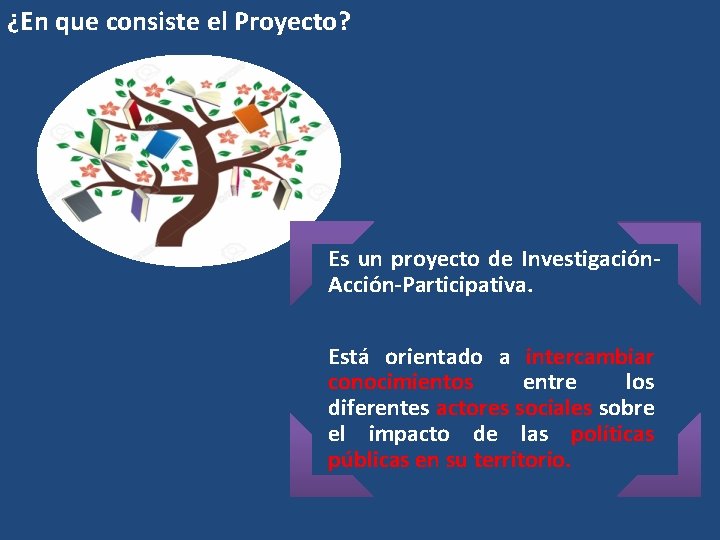 ¿En que consiste el Proyecto? Es un proyecto de Investigación. Acción-Participativa. Está orientado a ¿En que consiste el Proyecto? Es un proyecto de Investigación. Acción-Participativa. Está orientado a
