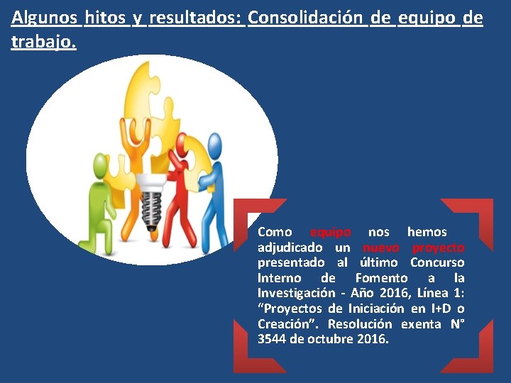 Algunos hitos y resultados: Consolidación de equipo de trabajo. Como equipo nos hemos adjudicado Algunos hitos y resultados: Consolidación de equipo de trabajo. Como equipo nos hemos adjudicado