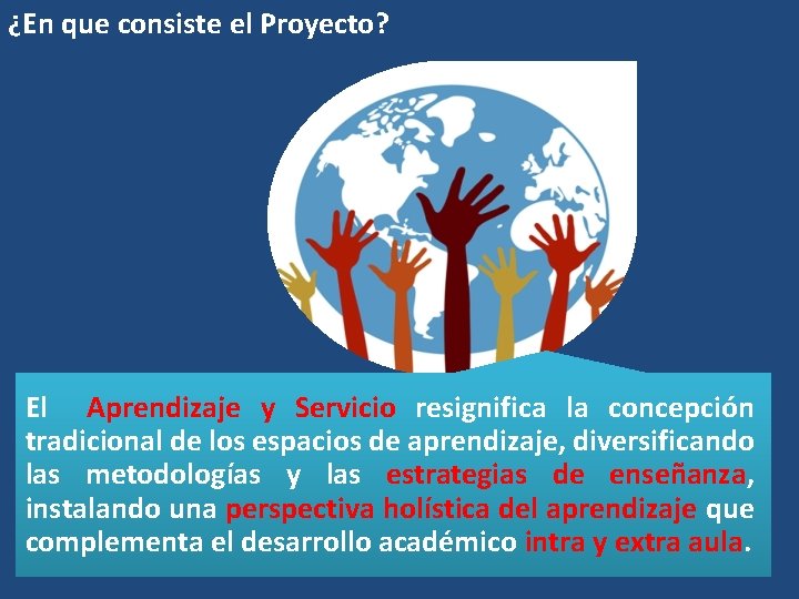¿En que consiste el Proyecto? El Aprendizaje y Servicio resignifica la concepción tradicional de ¿En que consiste el Proyecto? El Aprendizaje y Servicio resignifica la concepción tradicional de