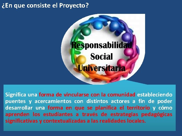 ¿En que consiste el Proyecto? Significa una forma de vincularse con la comunidad estableciendo ¿En que consiste el Proyecto? Significa una forma de vincularse con la comunidad estableciendo