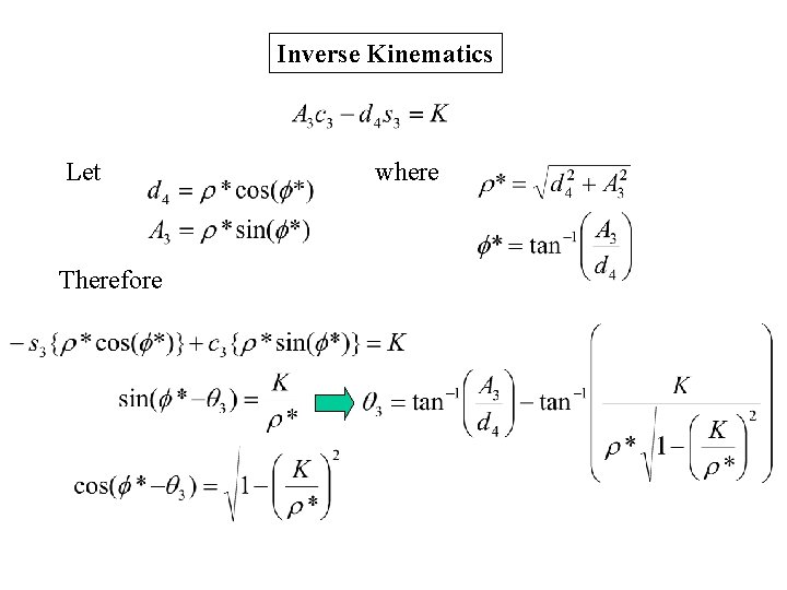 Inverse Kinematics Let Therefore where 
