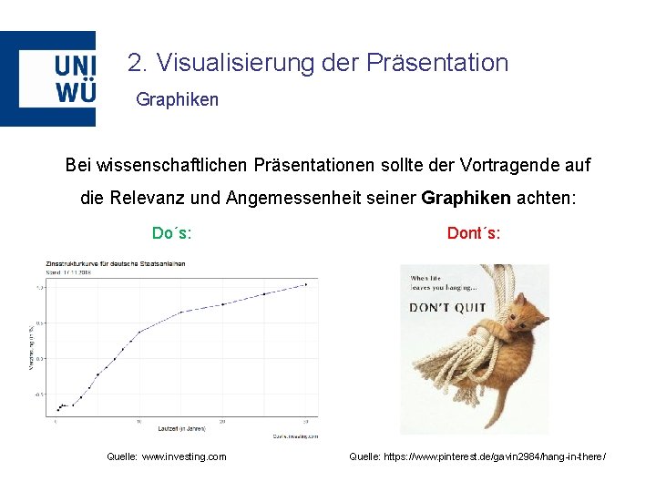 2. Visualisierung der Präsentation Graphiken Bei wissenschaftlichen Präsentationen sollte der Vortragende auf die Relevanz