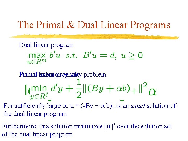 The Primal & Dual Linear Programs Dual linear program Primal linear exterior program penalty