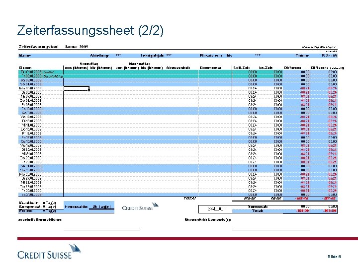 Zeiterfassungssheet (2/2) Slide 6 