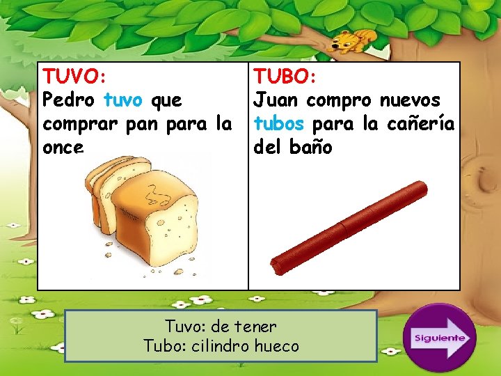 TUVO: Pedro tuvo que comprar pan para la once TUBO: Juan compro nuevos tubos