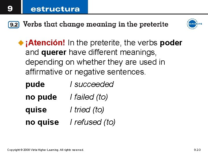 u ¡Atención! In the preterite, the verbs poder and querer have different meanings, depending